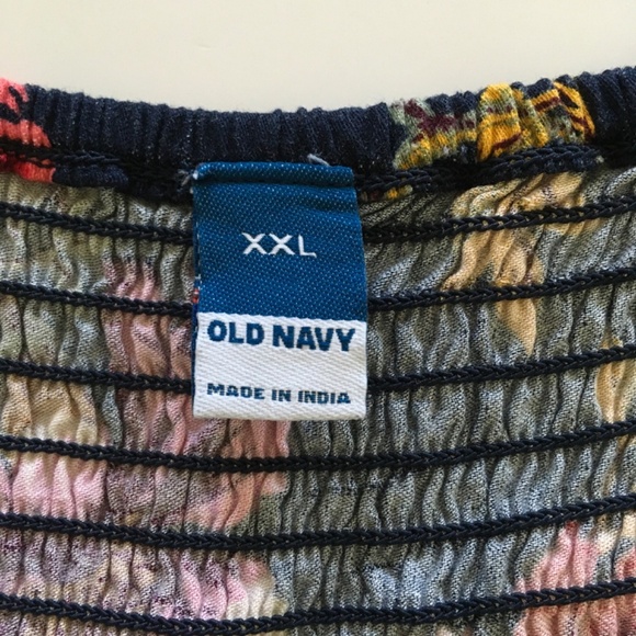 Old Navy Navy Blue Floral Satin Smocked Midi Slip Dress Sz XXL Floral Side Slit - Picture 11 of 15